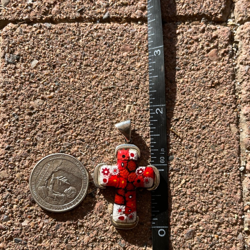 Handmade in Murano, Italy Millefiori glass cross 925 sterling silver pendant - Picture 5 of 16